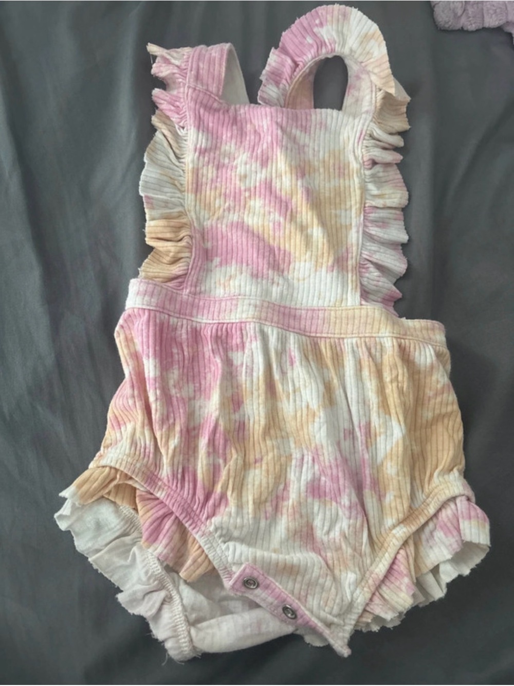 Tie-Dye Ribbed Ruffle Baby Romper - Pink & Yellow size-18 months